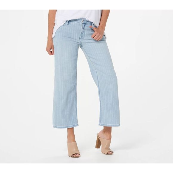 7‎ for All Man Kind Wide Leg Jeans Pinstripe Pin stripe Cropped 12 JEN7 - Picture 1 of 5